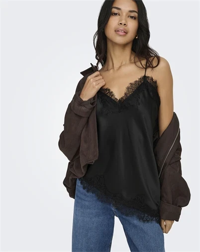 Only - ONLBella Strap Satin Lace Top - Black